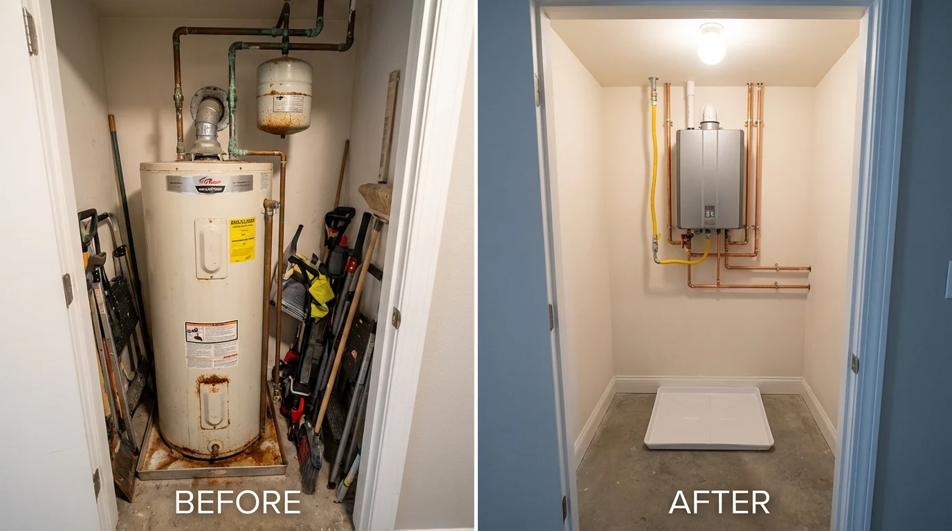 Tank water heater versus wall-mounted tankless unit comparison for Horace, ND homeowners
